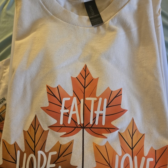 Gildan White Tee with Orange Leaf Design - Picture 2 of 2